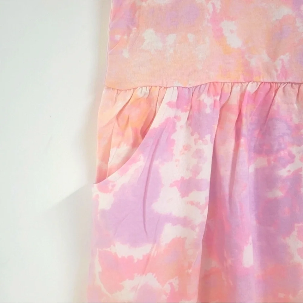 Cat and Jack Pink Orange White Short Sleeve Tie Dye Casual Dress Pockets
